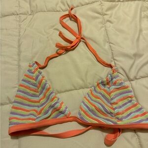 aerie Multicolor Striped Triangle Bikini Top - Orange Trim